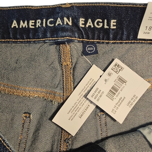 American Eagle Jeans Women 18  Blue Mid Rise‎ Straight Dark Wash AE NEW - Picture 3 of 10